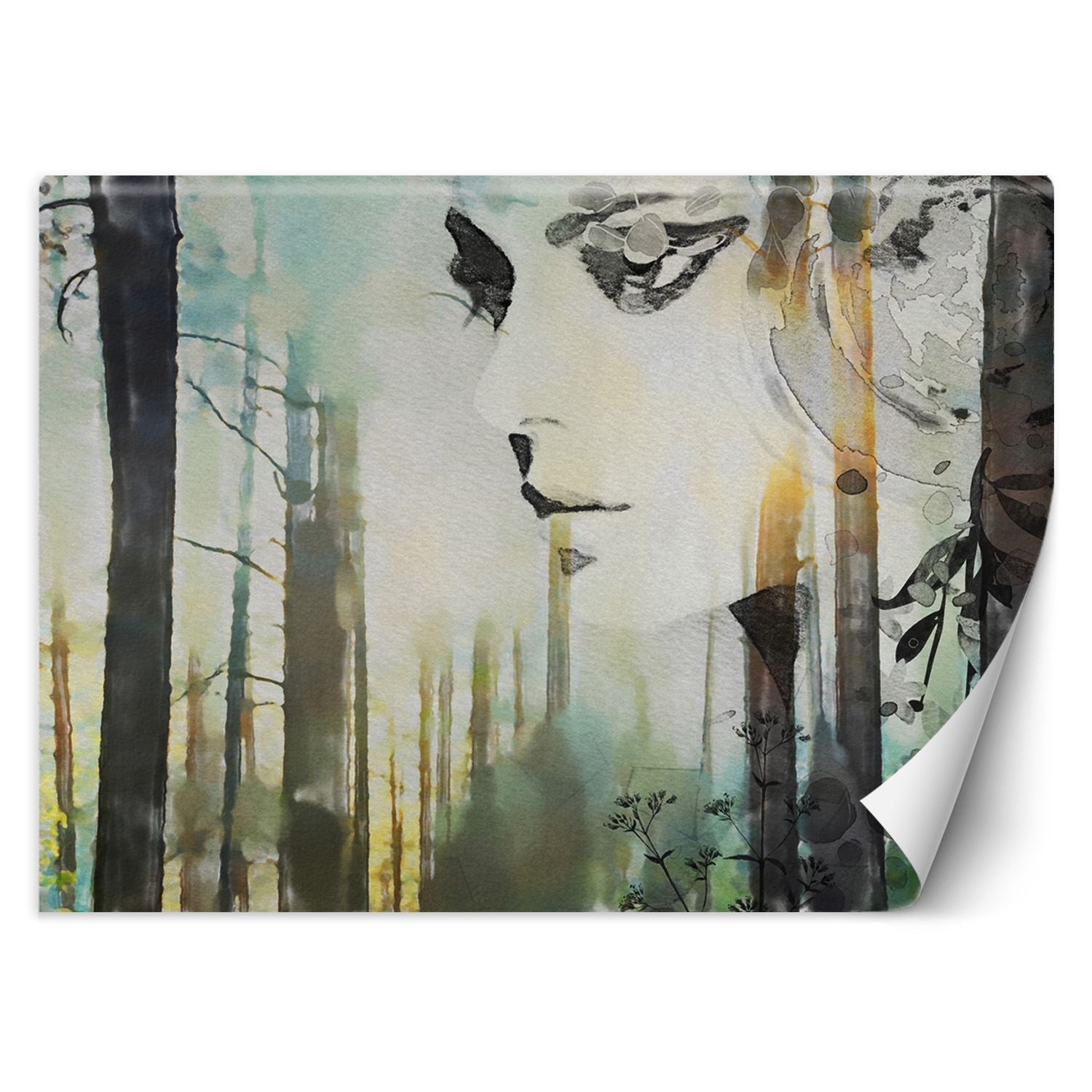 Fototapeta, Pastelowa abstrakcja kobieta i las 200x140