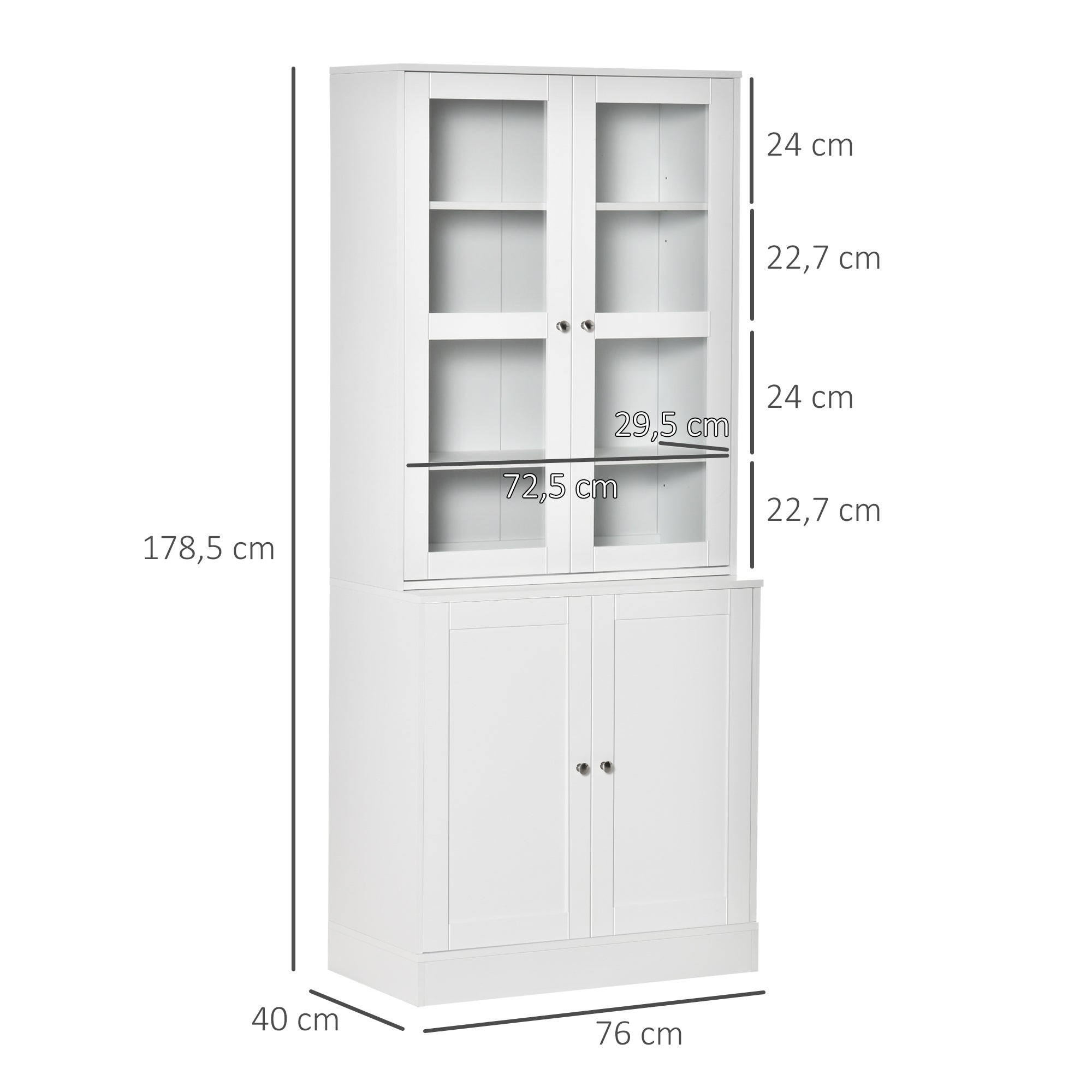 Bibliothèque vitrine, buffet salon, meuble de rangement avec 2 portes verre, 2 portes bois, 4 étagères réglables, pour salon, bureau, chambre, blanc - 4