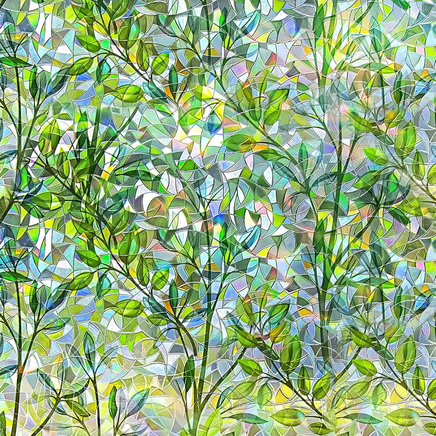 Folia okienna zapewniająca prywatność - Efekt tęczy - Wzór liścia - Folia okienna bez kleju, z przyczepnością statyczną - 40 x 200 cm - 6