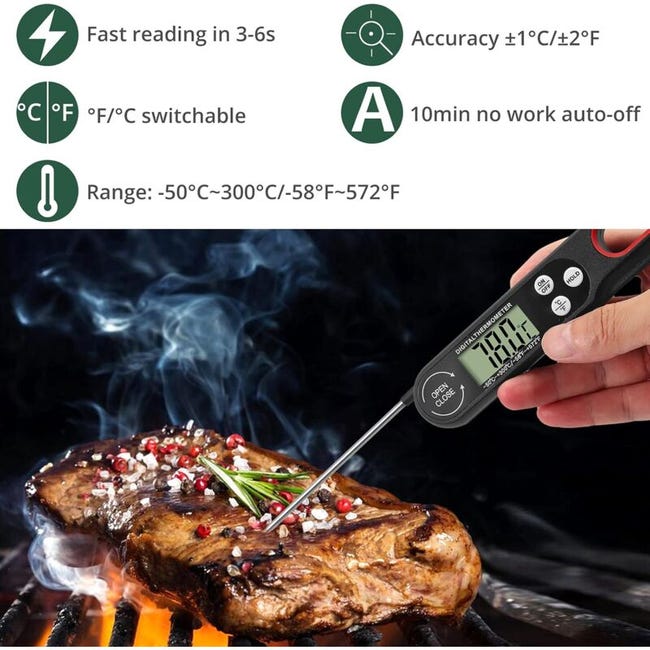 Termómetro Digital Para Cocina Con Sonda Larga, Ideal Para Medir Carne Y Líquidos Al Instante