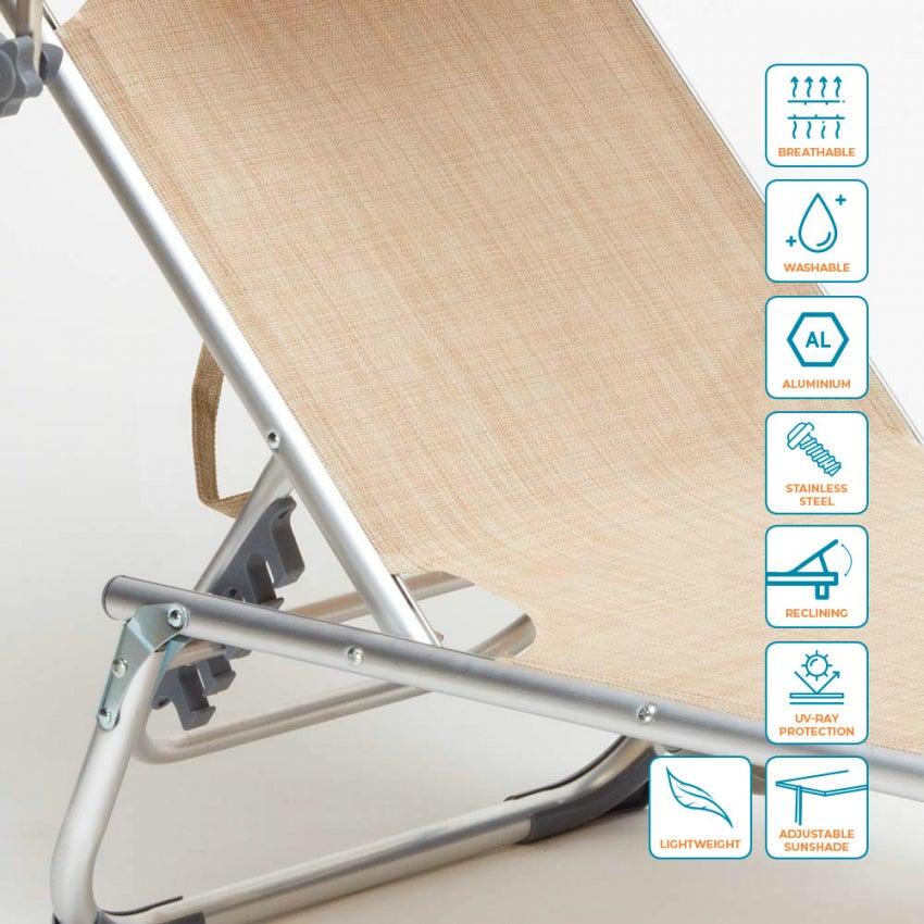 2 transats de piscines mer pliants avec pare-soleil California - 5