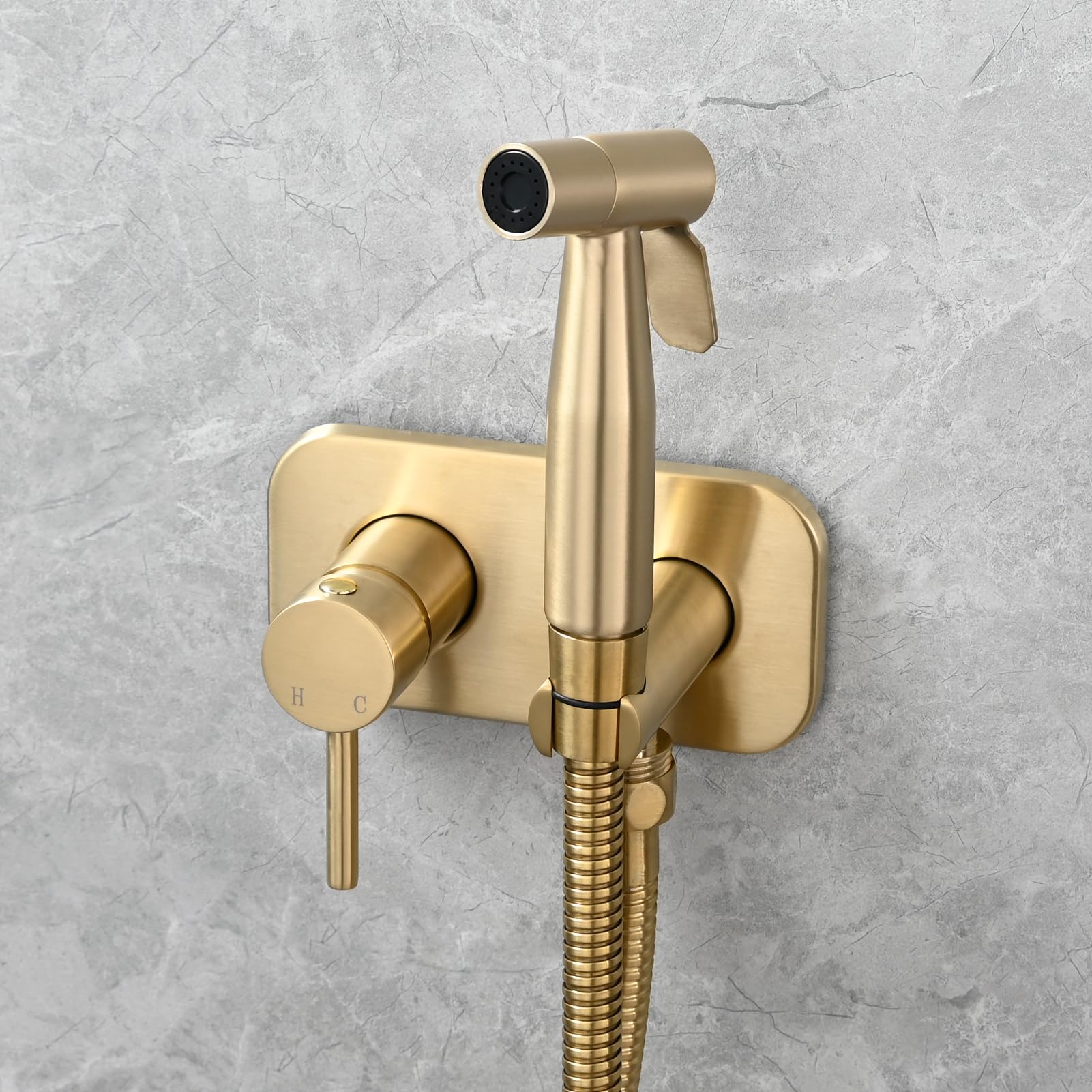 Kit Bidet Portatile in Acciaio Inossidabile, Doccetta WC con Tubo per Acqua Calda e Fredda, Set Completo Bagno, Finitura Oro Spazzolato - 2