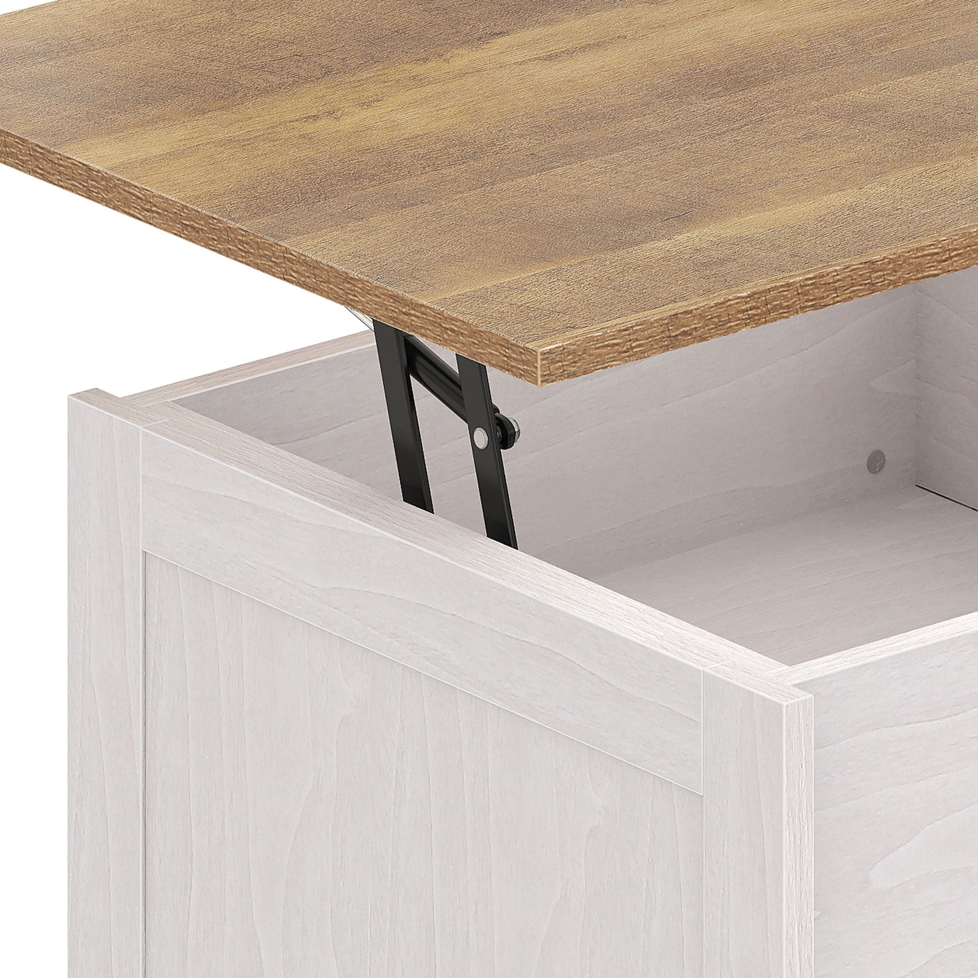 Balconera Table Basse Plateau Relevable-60x60x45cm-Beige+Blanc - 9