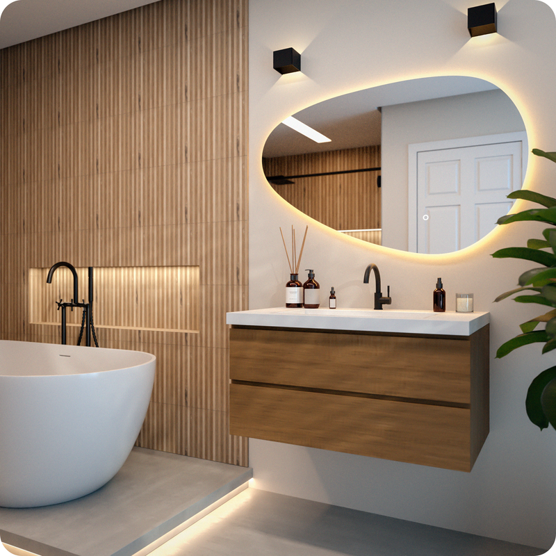 Mirlux Miroir de salle de bain avec éclairage LED - Asymétrique - Miroir mural organique - Anti-condensation - Miroir mural 120 x 75 cm - 2