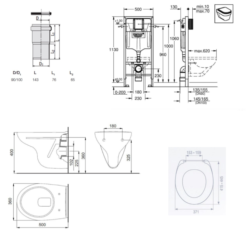 Grohe Pack WC Bâti-support Rapid SL + WC suspendu Cersanit S-line Pro + Abattant + Plaque chrome (ARENASLPRO) - 5