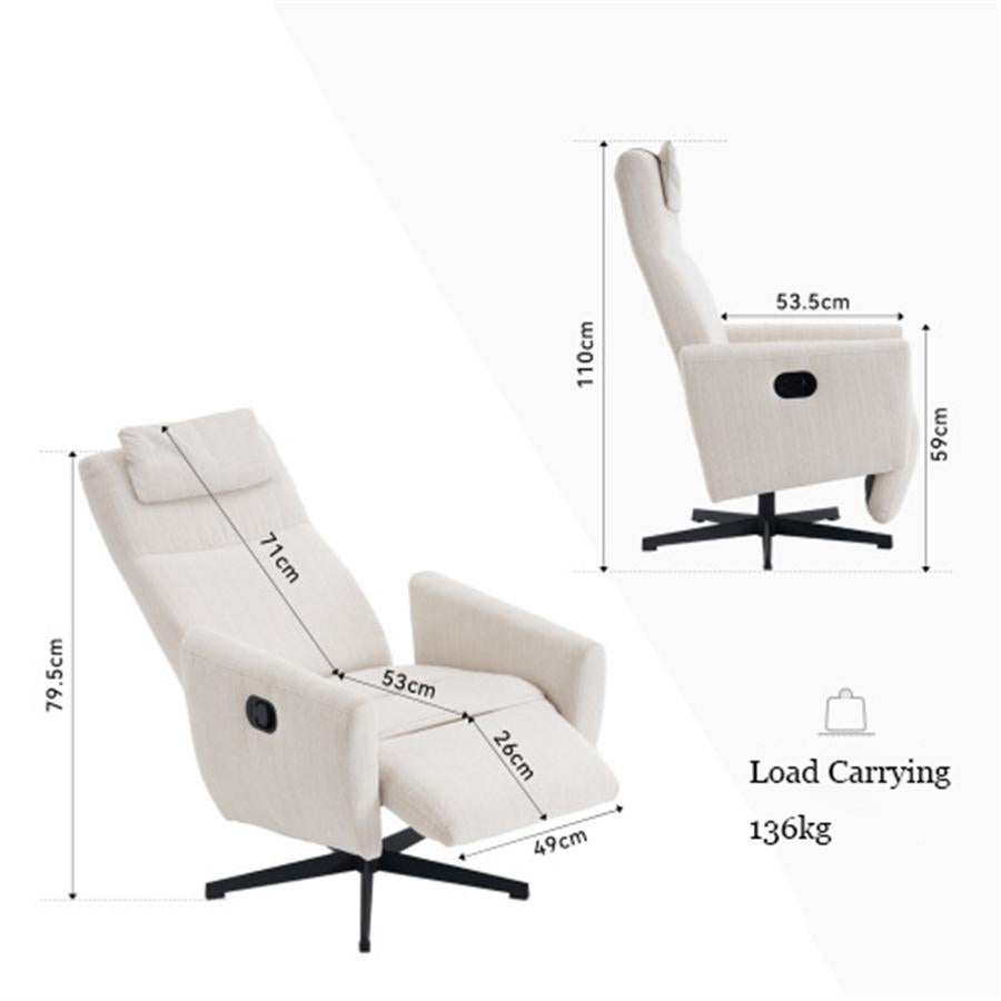 Fauteuil relax avec fonction inclinable, tissu chenille confortable, fauteuil pivotant 360° avec repose-pieds, moderne pour salon - 4