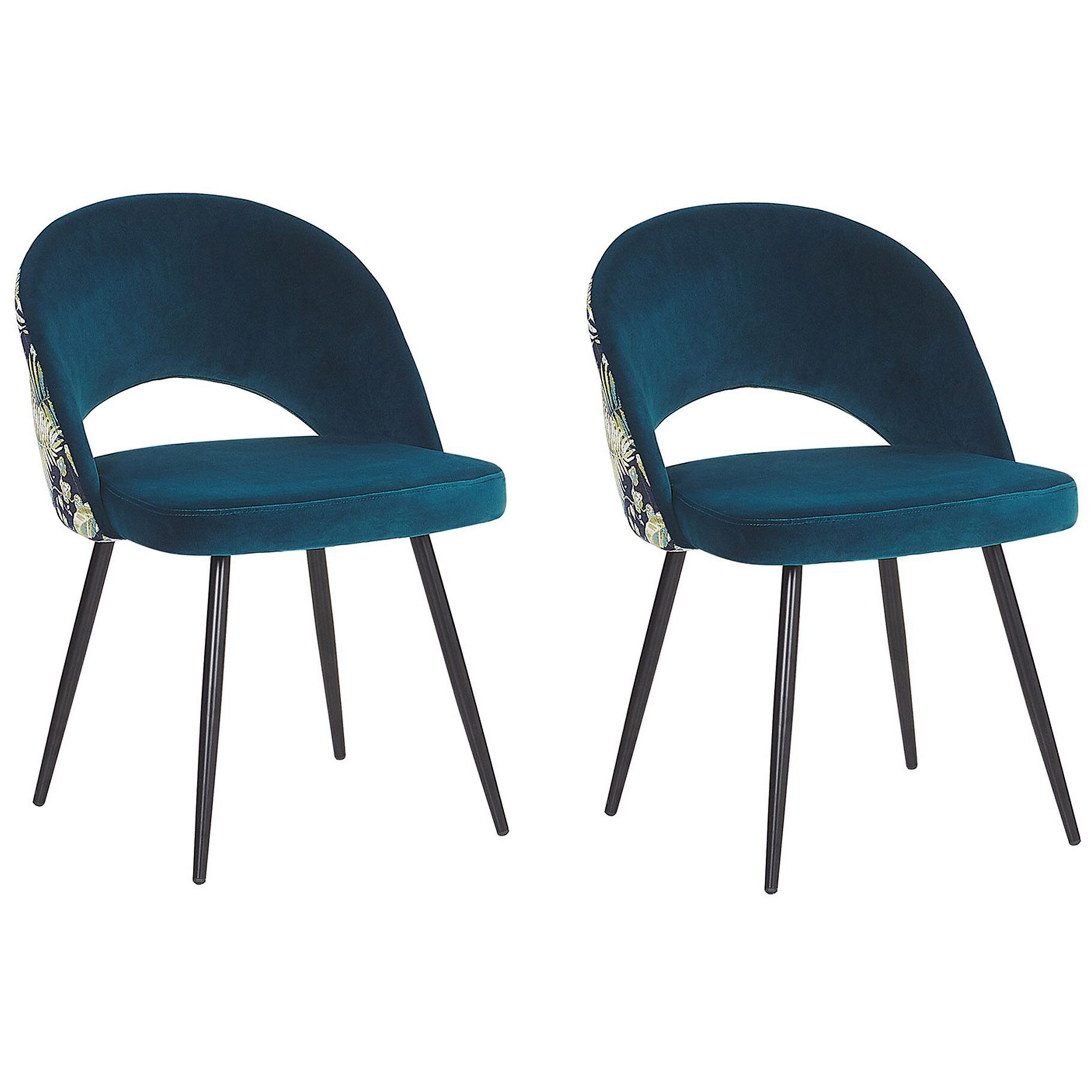 2 Chaises De Salle à Manger Rembourrées En Velours Bleu - Cadre Métal, Design Moderne, 120 Kg Max