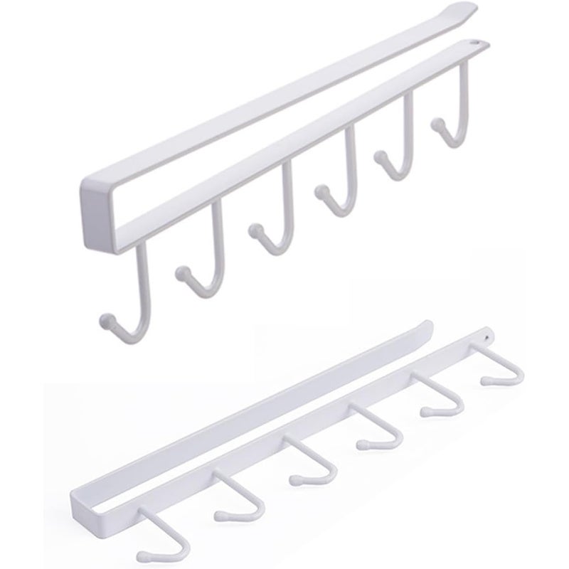 2-częściowy wiszący uchwyt na kubki, oszczędzający miejsce schowek w kuchni, akcesorium kuchenne bez wiercenia, biały