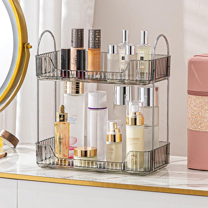 Organisateur Maquillage,Rangement Maquillage,Organisateur de Cosmétiques,Présentoir Cosmétique,Organisateur de Parfum(2 Couches,Gris) - 7