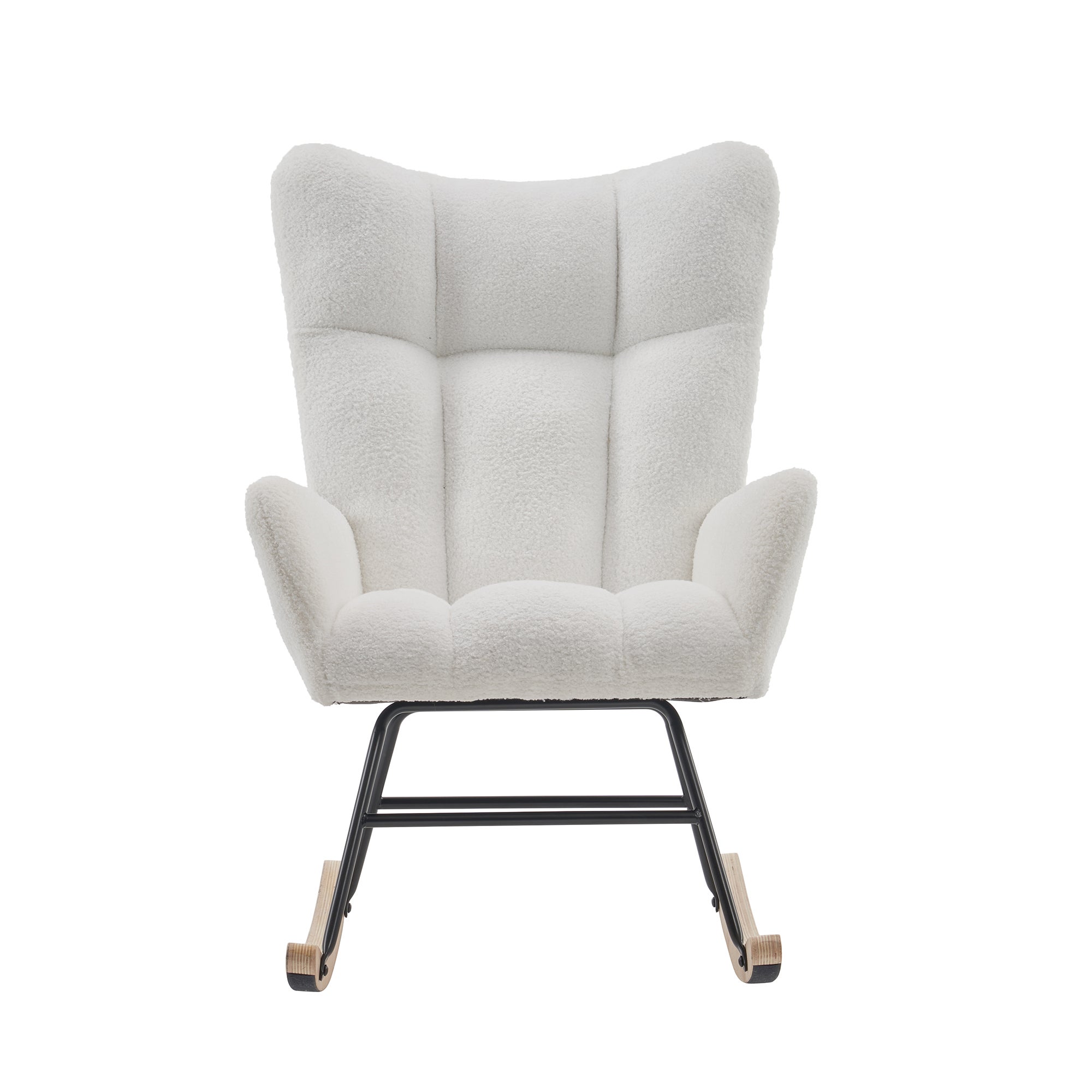 Fauteuil à Bascule Moderne, Rocking Chair avec Dossier Haut et Cadre en Métal, en Tissu Teddy Blanc - Pour Salon/Chambre - 4