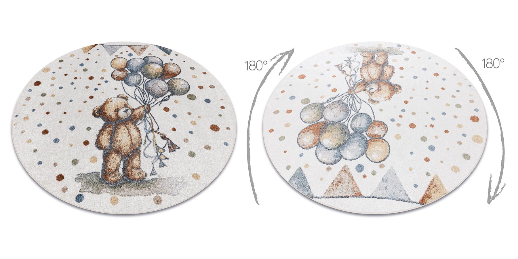 Tappeto BONO 9614 cerchio Orso, palloncini crema / grigio chiaro rotondo 160 cm - 2