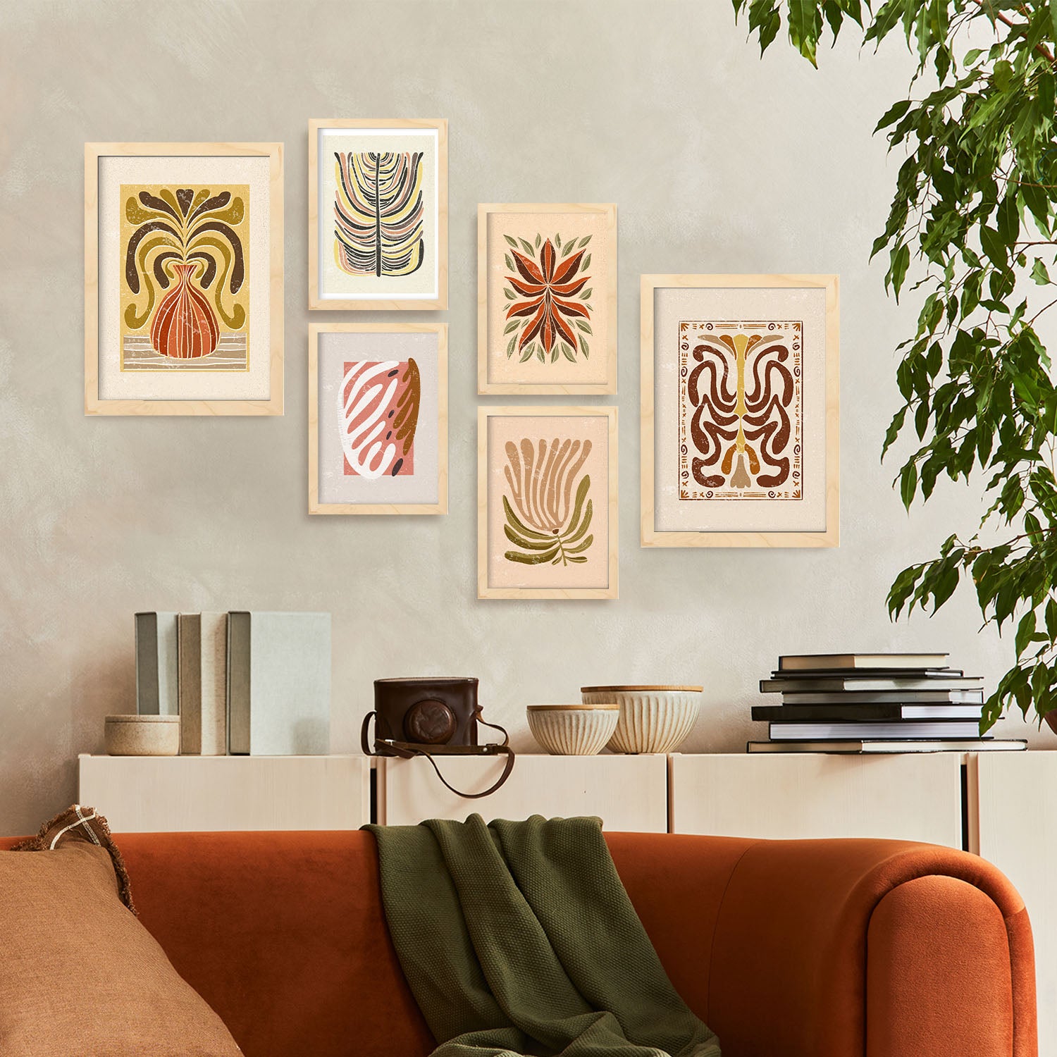 Nacnic Ensemble 6 Impressions De Tiges Dans De Style Ethnique Cadre Décoratifs Pour Votre Chambre Maison Impression A4 A3 Avec Des Cadre De Bois Léger - 5