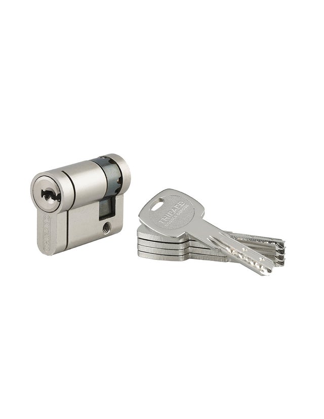 THIRARD - Demi-cylindre de serrure double entrée T2, 30x10mm, nickel, anti-arrachement, anti-perçage, anti-crochetage, 5 clés - THIRARD