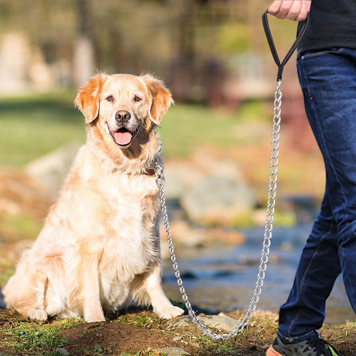 Guia de corrente resistente para cães grandes e médios - 1,8 m, 2 mm de espessura - Alça acolchoada confortável - 6