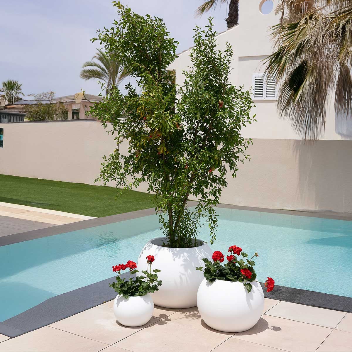 DALIA 70 - Pot rond pour plantes et fleurs en polyéthylène ø68x50 cm pour l'extérieur et l'intérieur très résistant. Couleur blanc - 2