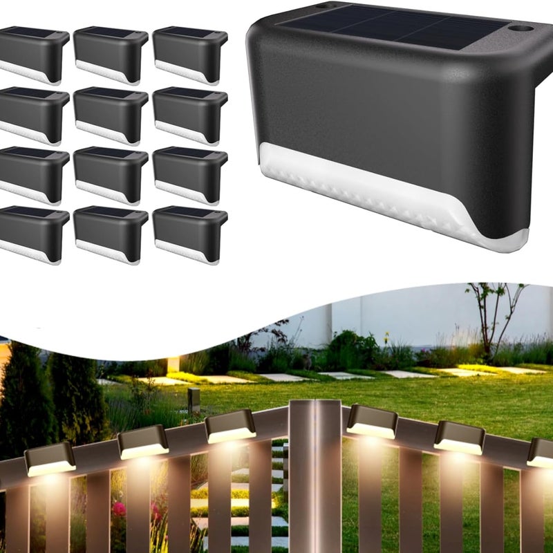 12 wodoodpornych lamp solarnych LED do schodów, stopni, poręczy i tarasów (ciepła biel, czerń)