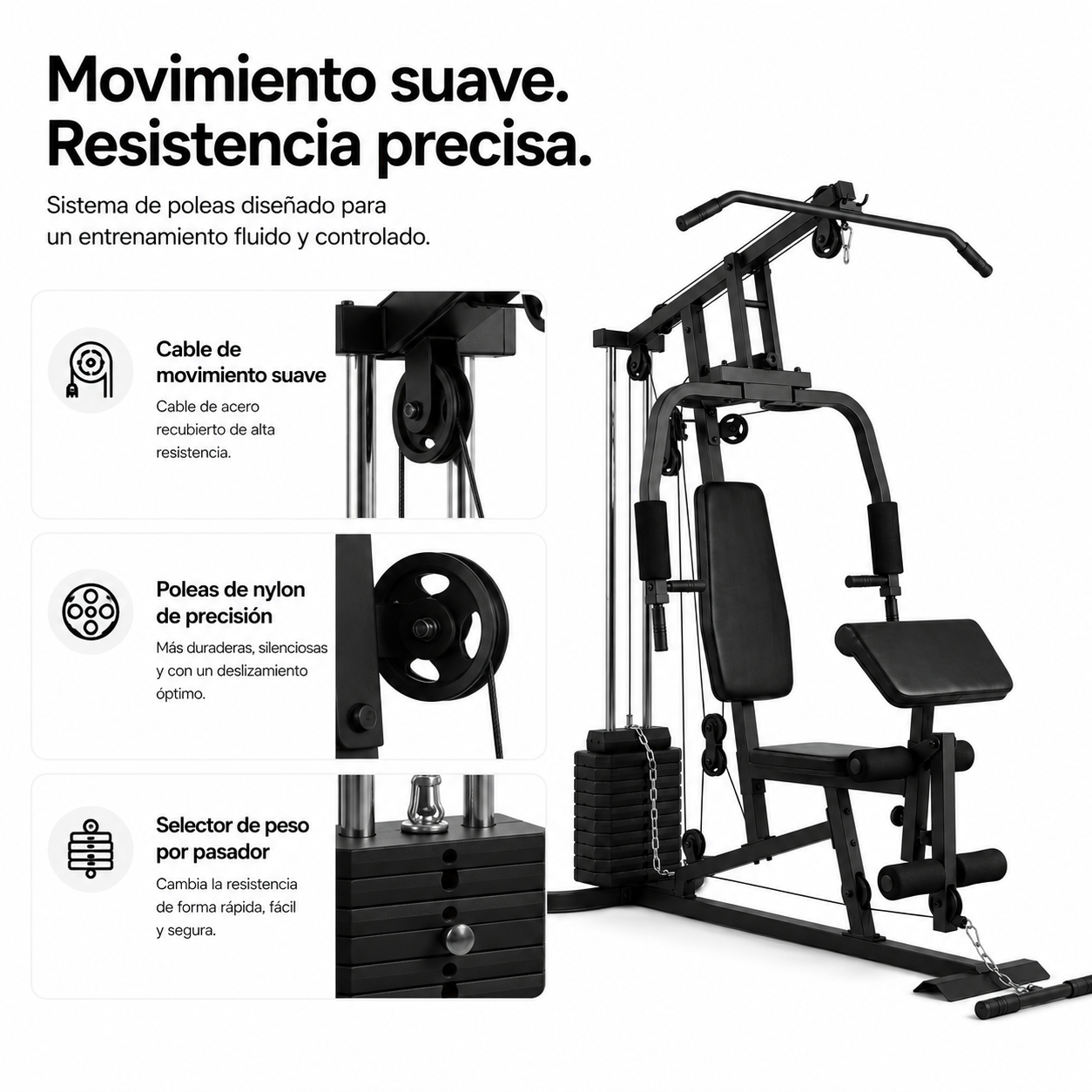 Estação de Musculação Multifuncional com Polias e Banco Ergonómico - 5
