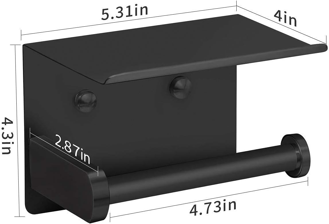 Porte-papier hygiénique auto-adhésif avec étagère pour téléphone, support mural en acier inoxydable pour rouleau de papier de salle de bain - 3