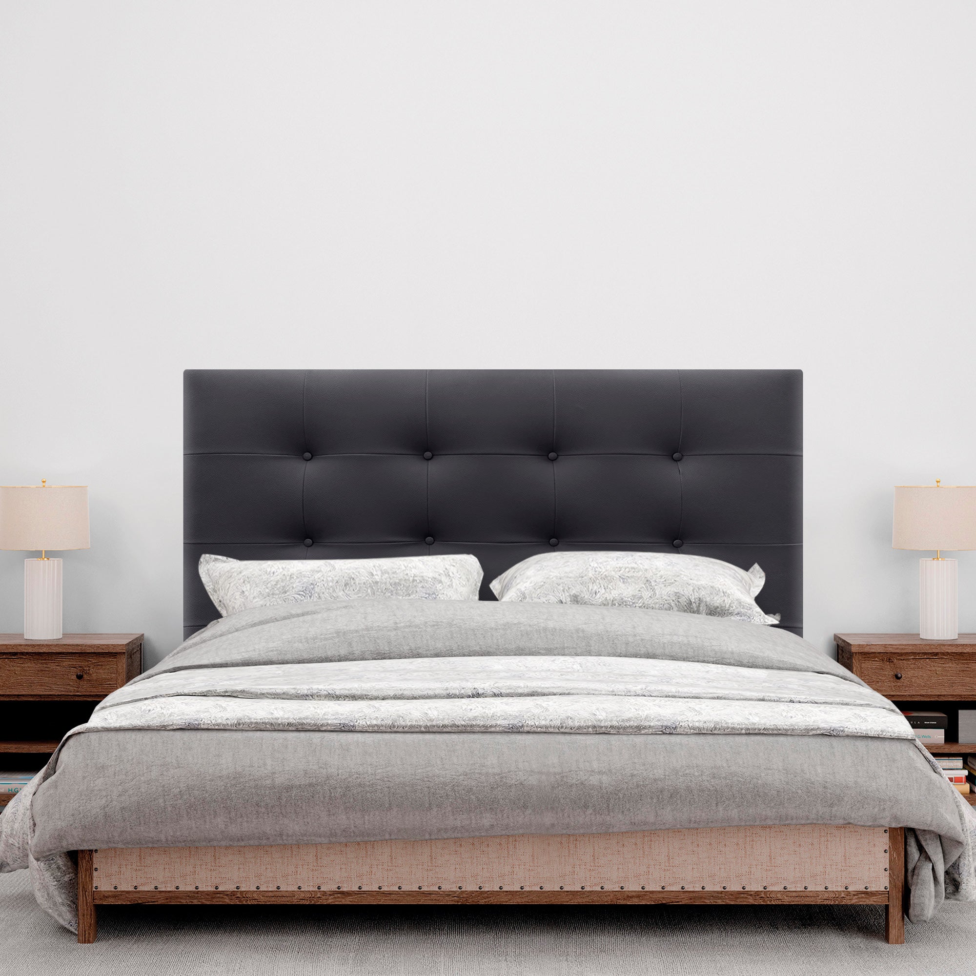 DHOME Cabecero Capitoné hasta el Suelo Cabezal 8cm tapizado Polipiel para Cama Dormitorio (150cm, Negro) - 4