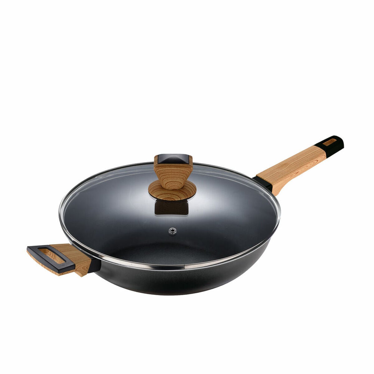 Bergner Earth Keukenpan 28 x 7,5 cm met deksel, kleur zwart, gemaakt van geperst aluminium met ergonomische houten handgrepen, keukengerei, compatibel met alle keukensoorten Bergner Earth Keukenpan 28 x 7,5 cm met deksel, kleur zwart, gemaakt van geperst aluminium met ergonomische houten handgrepen, keukengerei, compatibel met alle keukensoorten