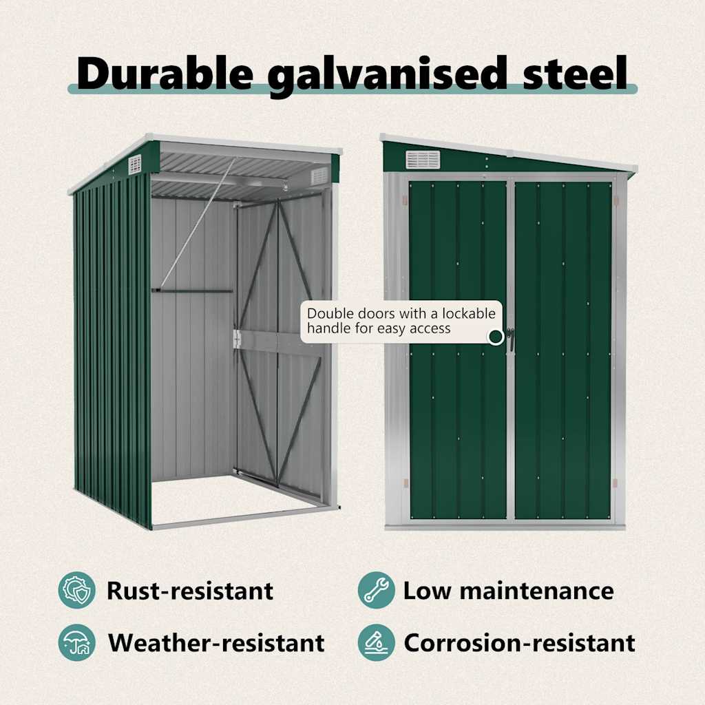 Caseta de jardín pared acero galvanizado verde 118x100x178cm vidaXL - 7