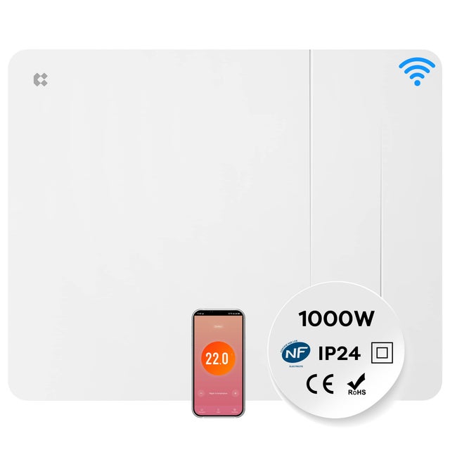 CIARRA Radiateur électrique connecté 1000W à inertie sèche céramique Double coeur de chauffe Programmable 5 Modes Silencieux Blanc mat CDHTD10A-W