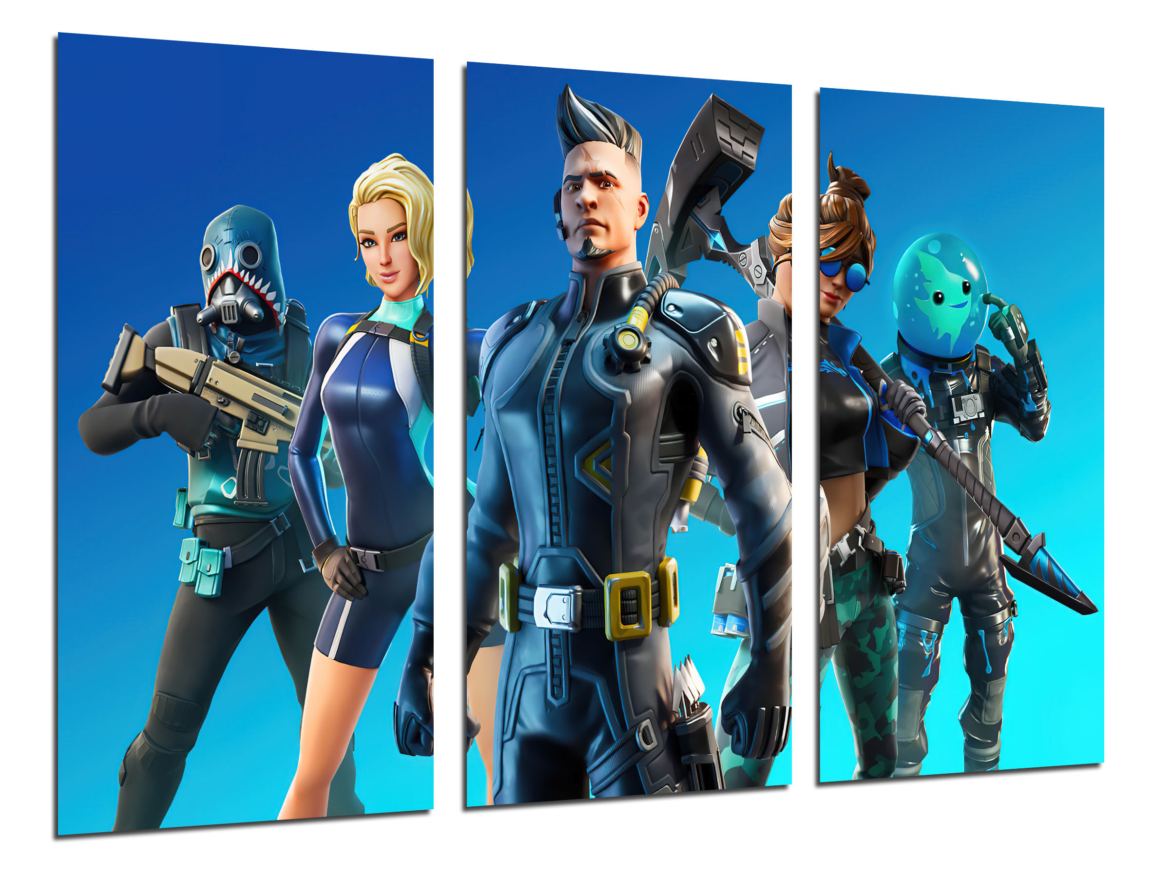 Set cuadros vídeo juego, fortnite, epic games, 2017, azul, impresión digital sobre madera