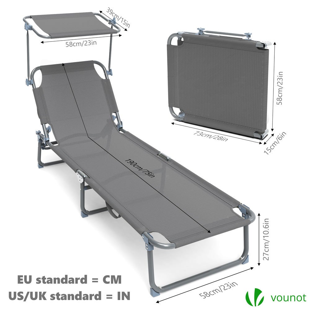 2 Sdraio Da Giardino VOUNOT Con Parasole - Pieghevoli, Regolabili, Per Spiaggia E Piscina - Foto 8