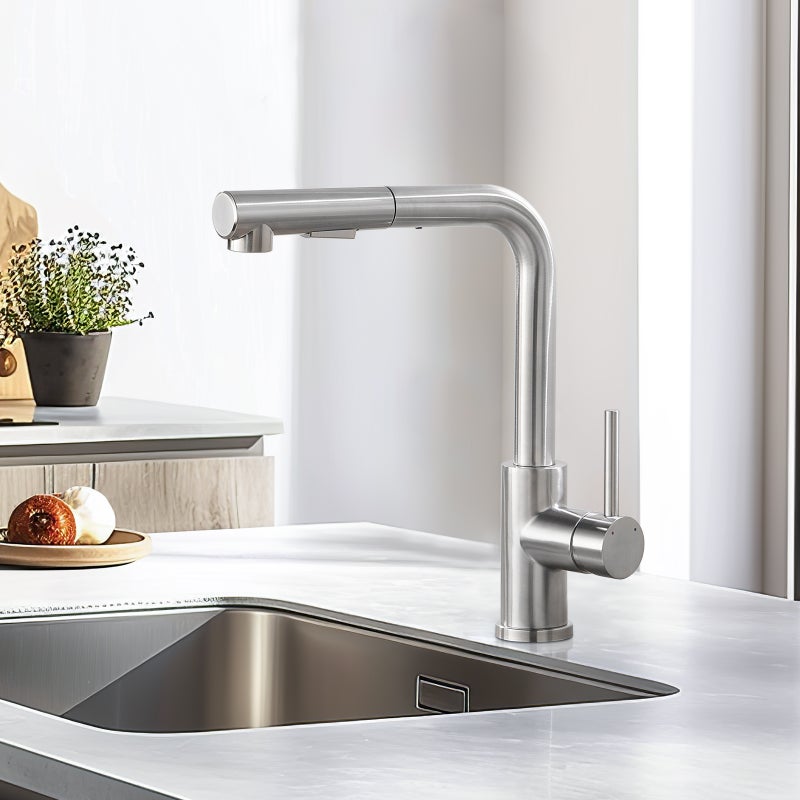 LOVHAUS Bateria Kuchenna Niskociśnieniowa, Bateria Kuchenna Wyciągana z 3 Przyłączami do Bojlera, Bateria Kuchenna Obrotowa o 360°ze Stali Nierdzewnej