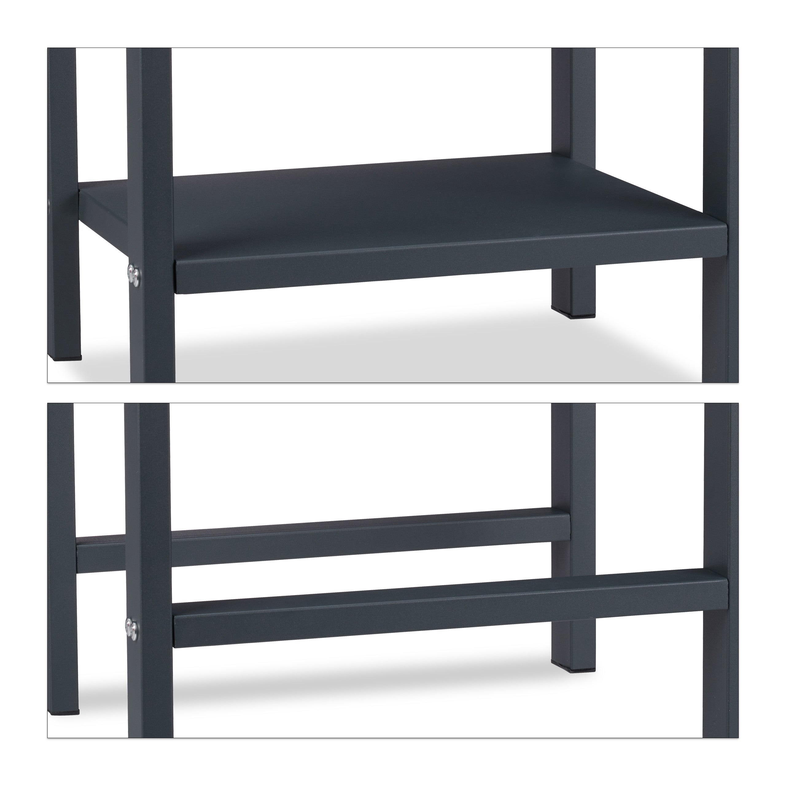 Relaxdays Etagère Cheminée 100x40x30 cm étagère à bûches 2 niveaux bois porte-bûches range buche 4 crochets, anthracite - 7