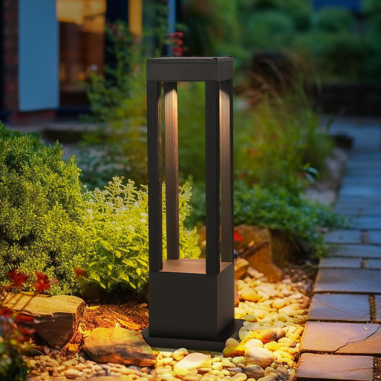 Słupek do lampy ogrodowej zasilany energią słoneczną – idealny na werandy, do ogrodów, na podwórka, patio, do garaży itp. – 10,8 × 10,8 × 60 cm, 1 sz