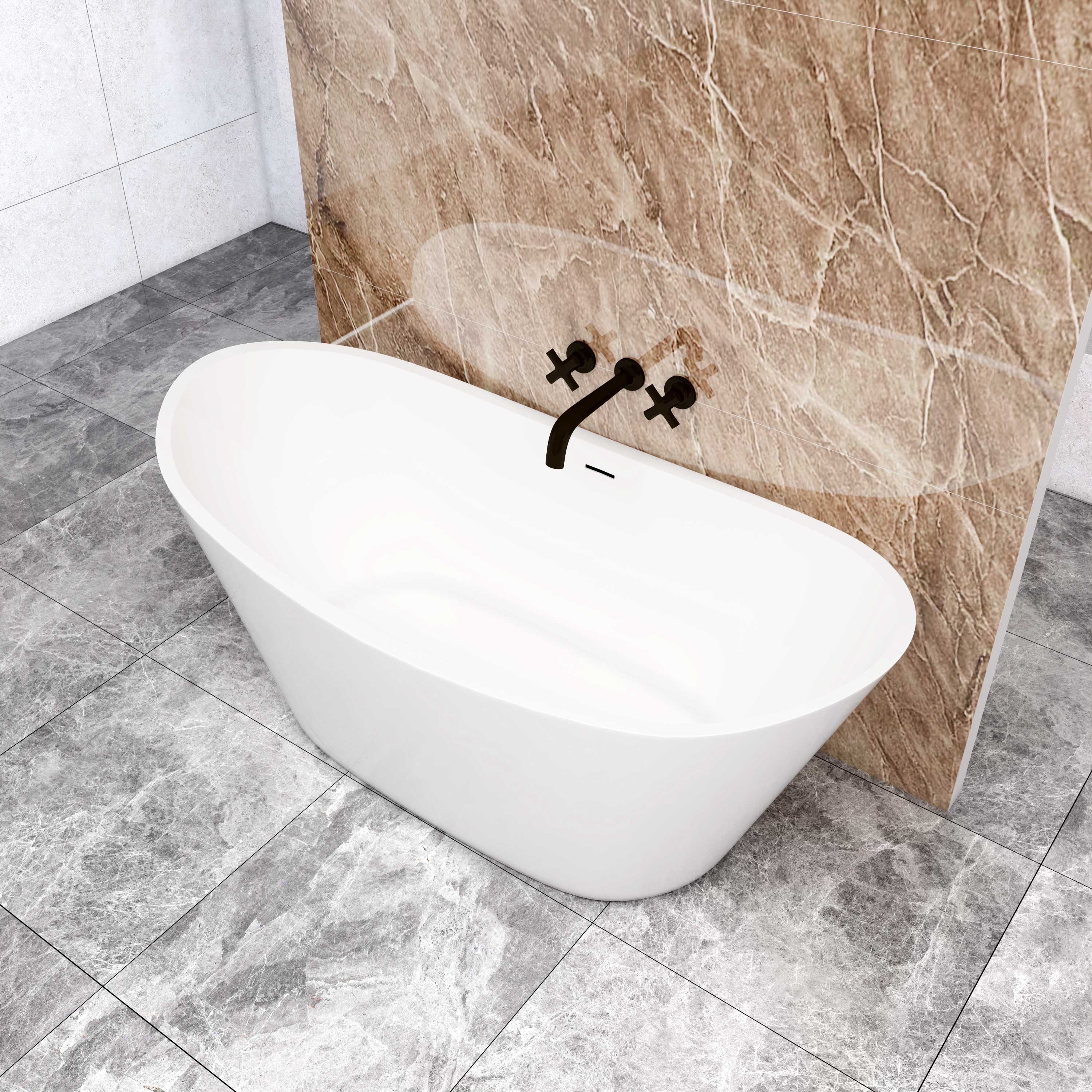 Bañera exenta de acrílico con desagüe - 1500x720x650mm - estilo ovalado - blanco - elegancia y confort - AICA - 3