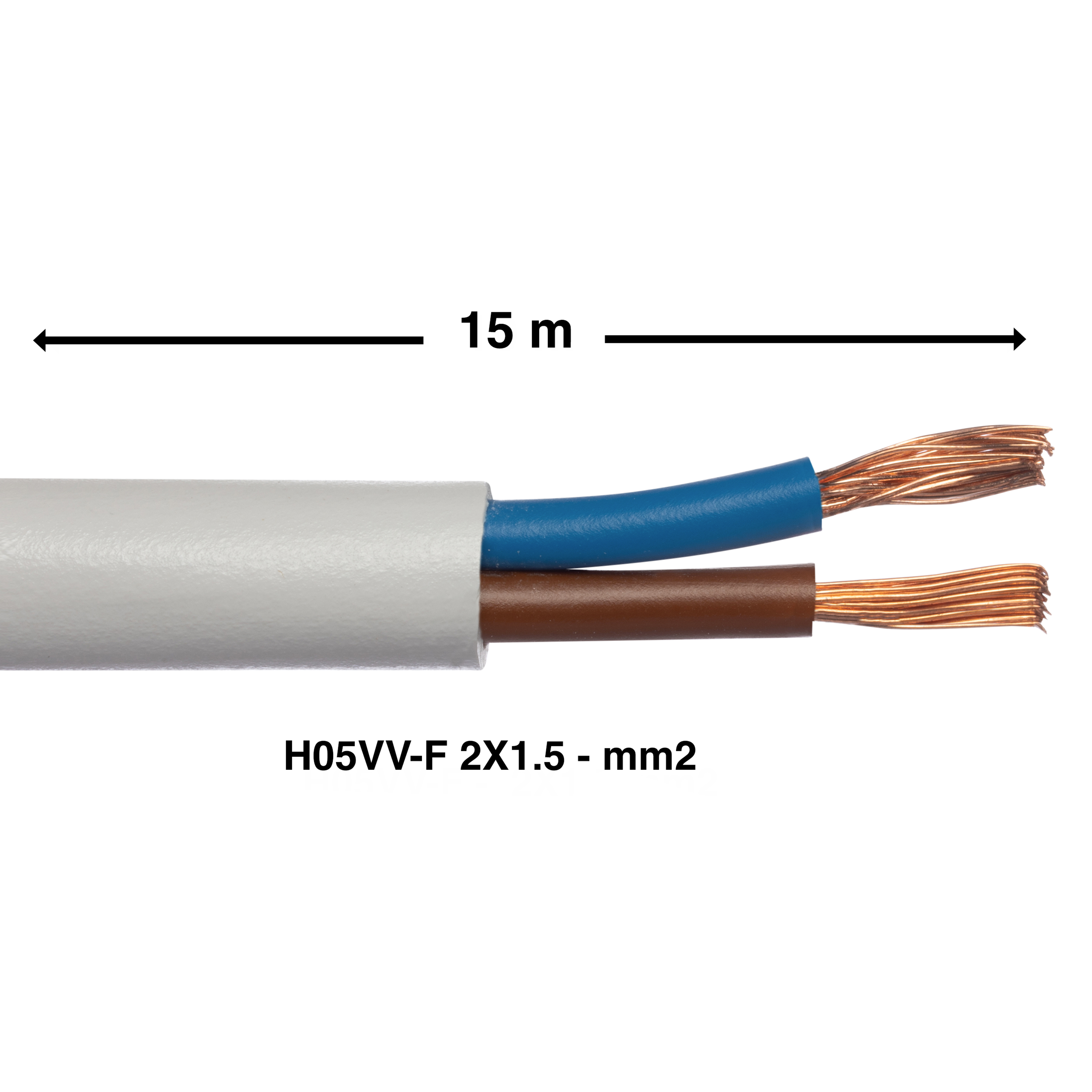 Cabo elétrico 2x1.5 mm² H05VVF L. 15m branco - 7