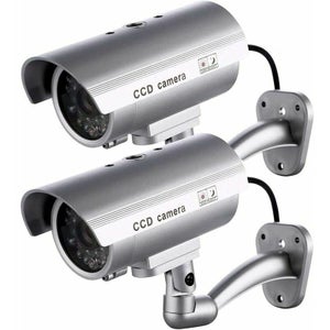 Telecamera Finta Con LED Lampeggiante IP44 Per Esterni, Con Supporto Regolabile E Adesivi Di Avvertimento, Nera