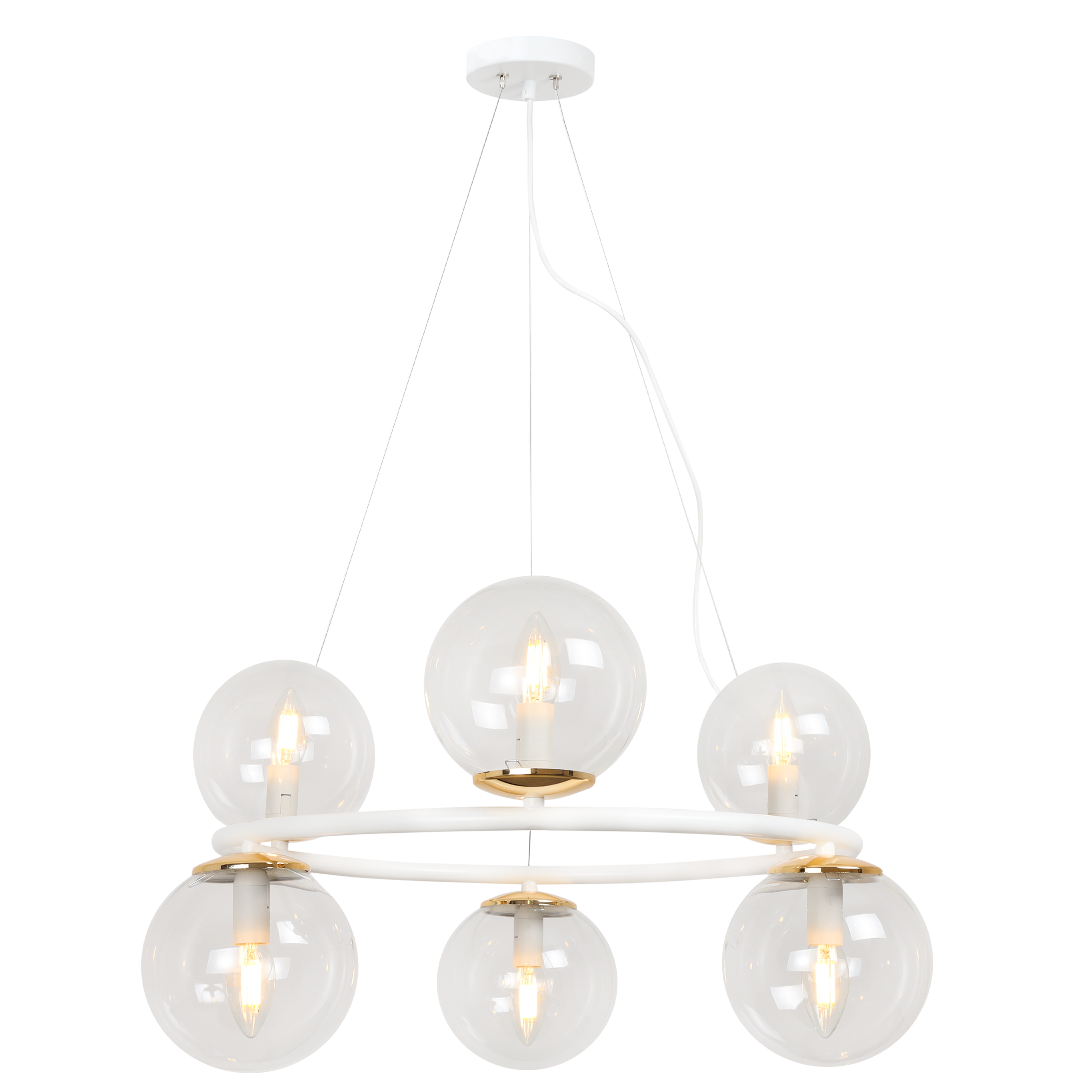 Lampa sufitowa wisząca Aura biała modern 6xE14 klosz kula bezbarwna/złota Light Home LH