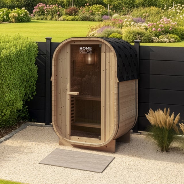 HOME DELUXE Sauna extérieur CUBE S - Dimensions : env. 194 cm x 120 cm, bois : épicéa - poêle et accessoires pour sauna inclus I Sauna de jardin,