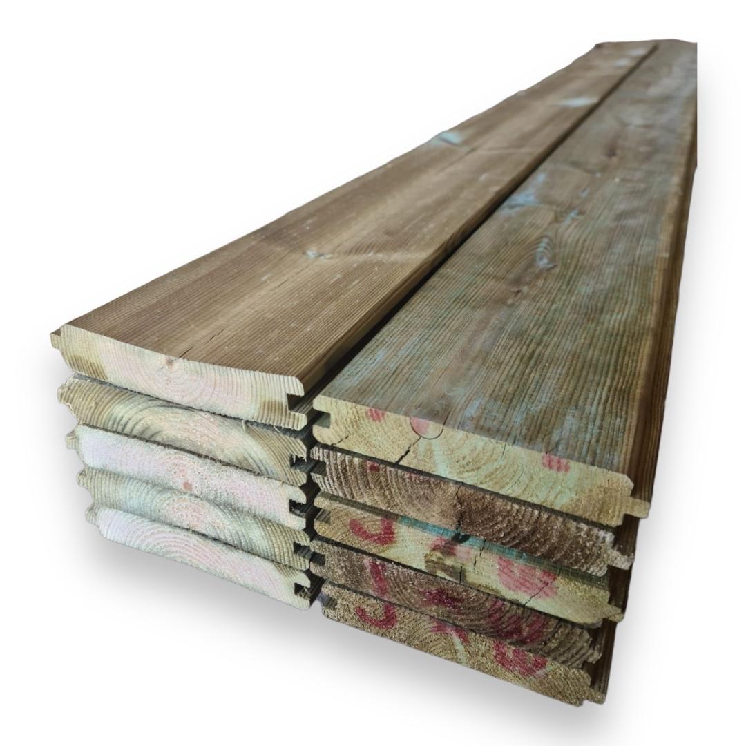 Lot de 100 lames (14,40 m²/boîte) de bardage à rainure et languette en pin massif traité, 2 côtés biseautés, 21 x 120 x 1200 mm - 2