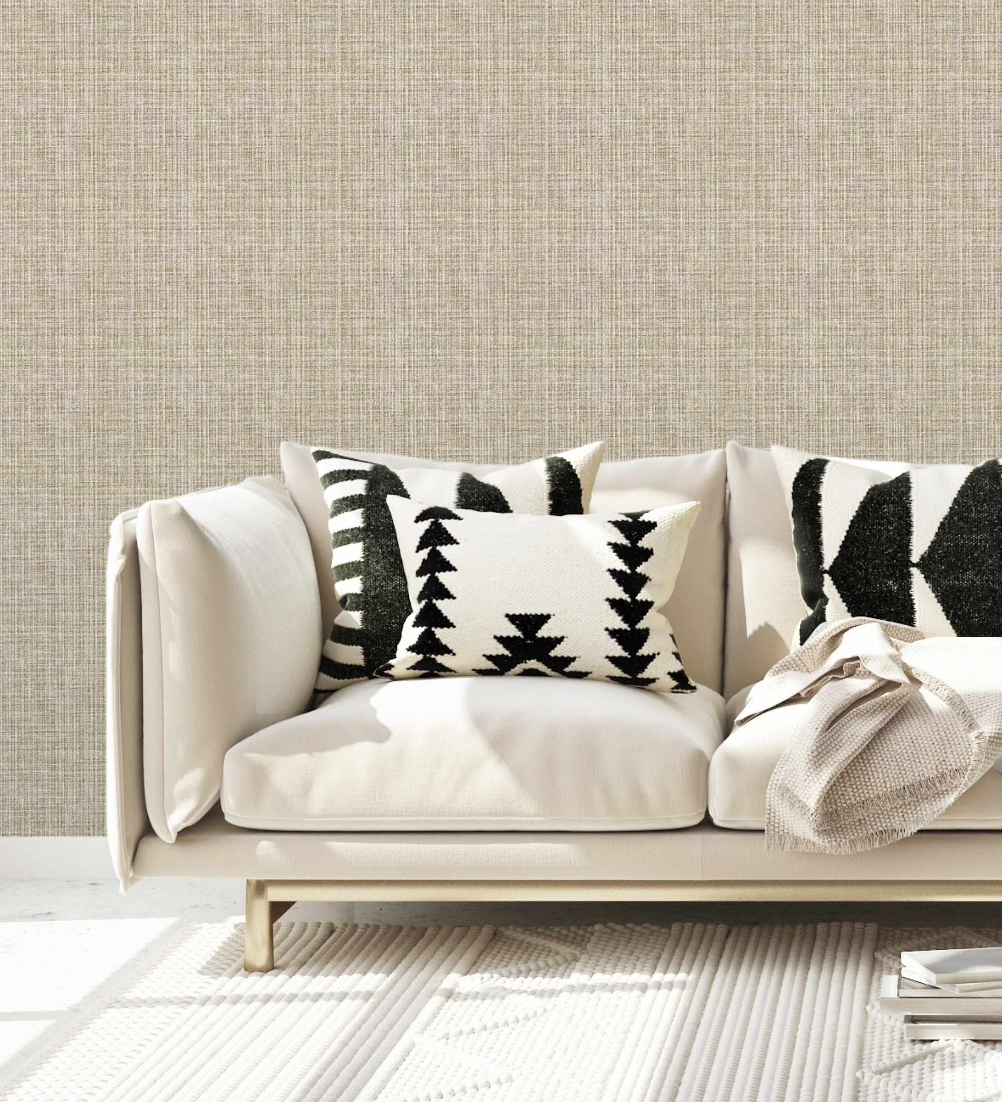 Papel pintado vinílico ecológico tejido de lino tonos camel y beige con textura en relieve - london textile 682509 de gaulan - rollo de 10 m x 0,52 m