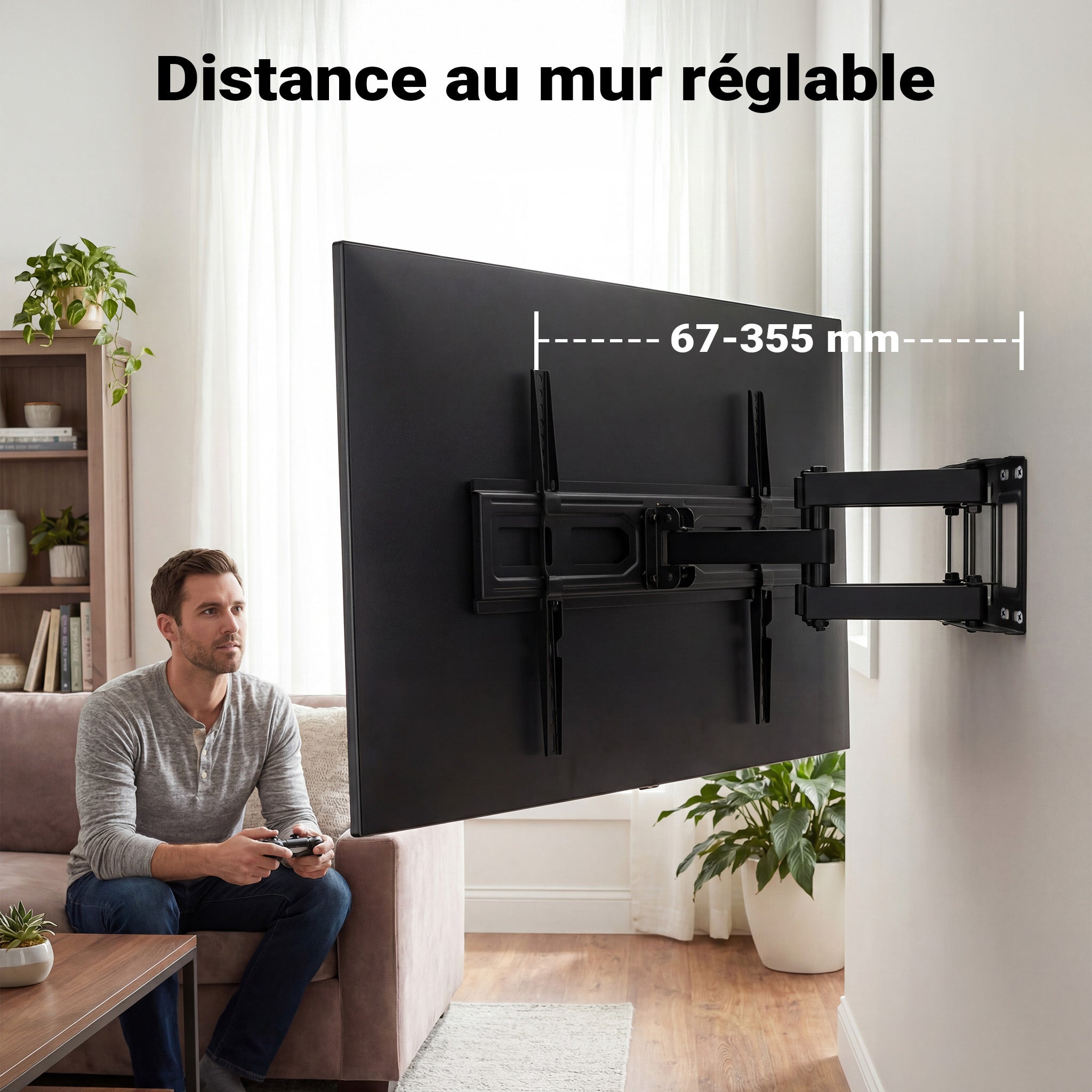 Support TV mural Écrans 37 à 80 pouces Bras pivotant 120° Inclinable Rotatif Dispositif Support Orientable Toboli - 5