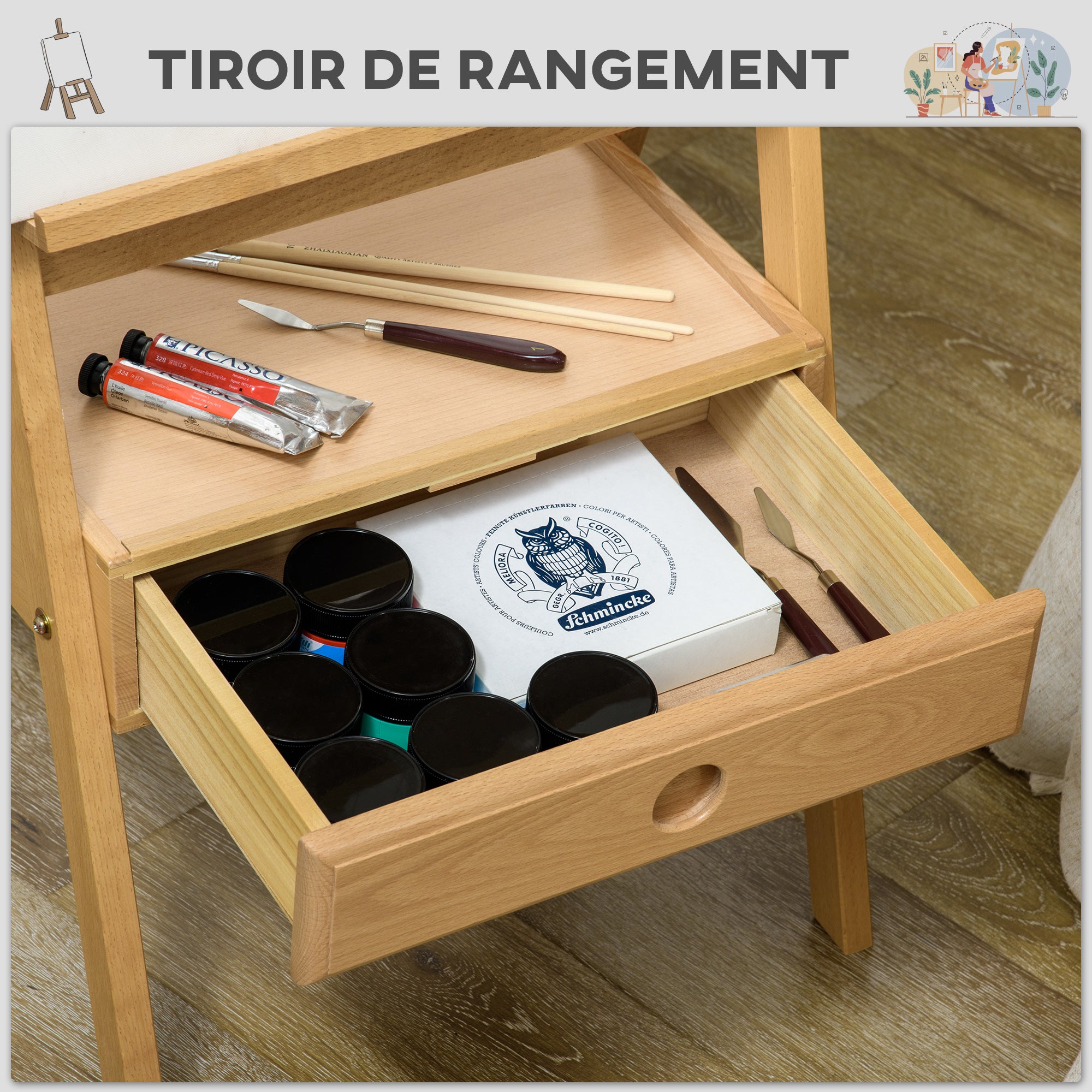 Chevalet en bois de hêtre réglable avec tiroir VINSETTO - 6