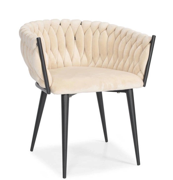 Krzesło Welurowe Beżowe GLAMOUR – Czarne Nogi Pleciony Nowoczesny