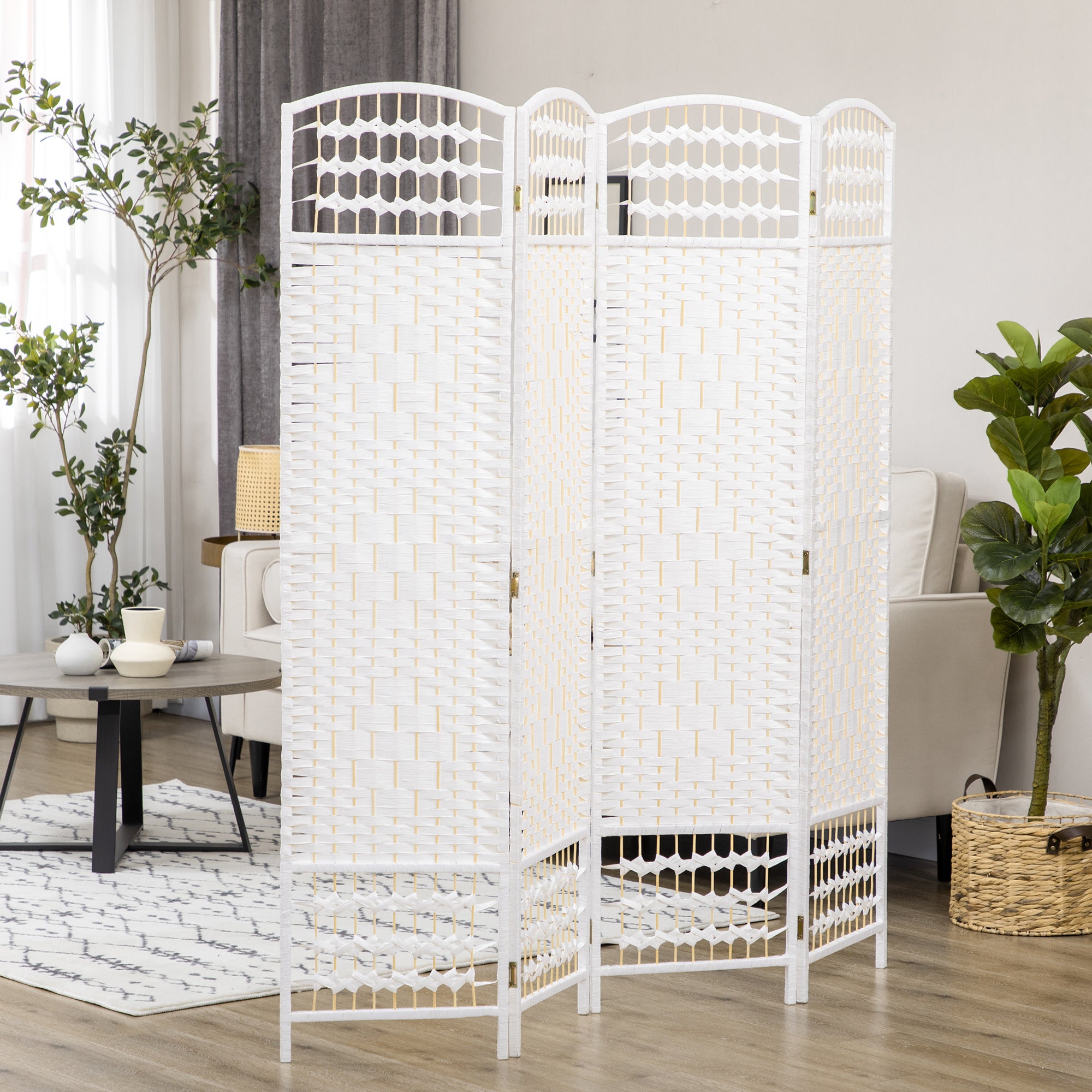 Paravent intérieur bois séparateur pièce cloison pliable 4 panneaux 160x170 cm blanc - 4