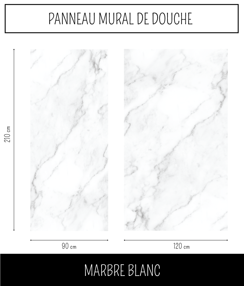 Panneau Mural Douche salle de bain MARBRE BLANC Mat 90 cm x 210 cm Ma Nouvelle Déco - 2