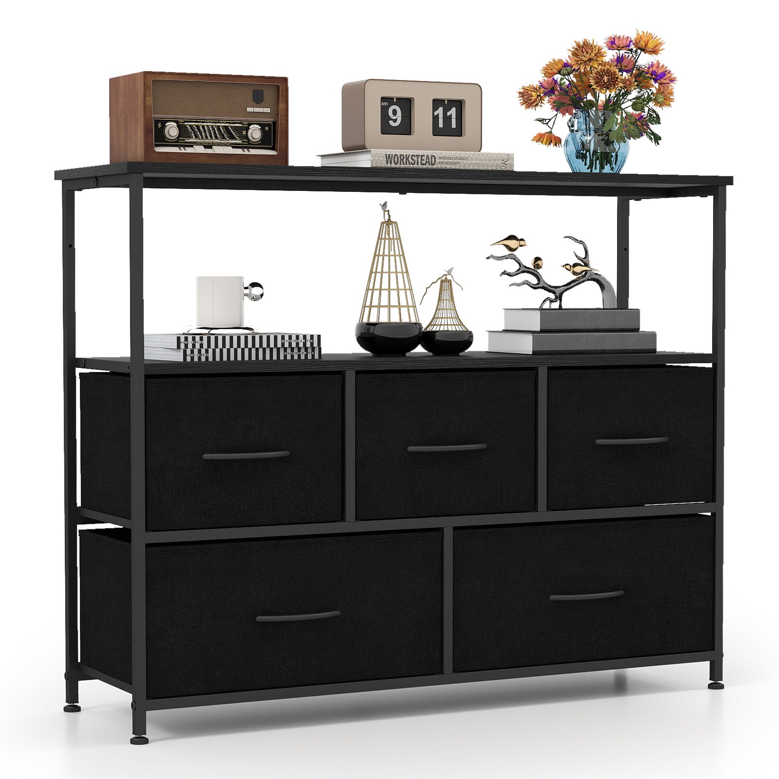 Commode pour Chambre avec 5 Tiroirs, Large Commode de Rangement avec 2 ...