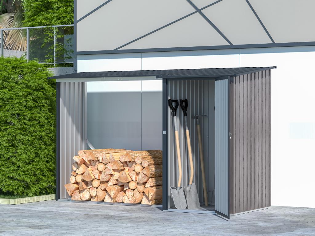 Wiata na drewno opałowe z metalu z miejscem do przechowywania ze stali galwanizowanej 3,49 m3 – 2 stery drewna – 282 × 109 × 168 cm (dł. × szer. ×
