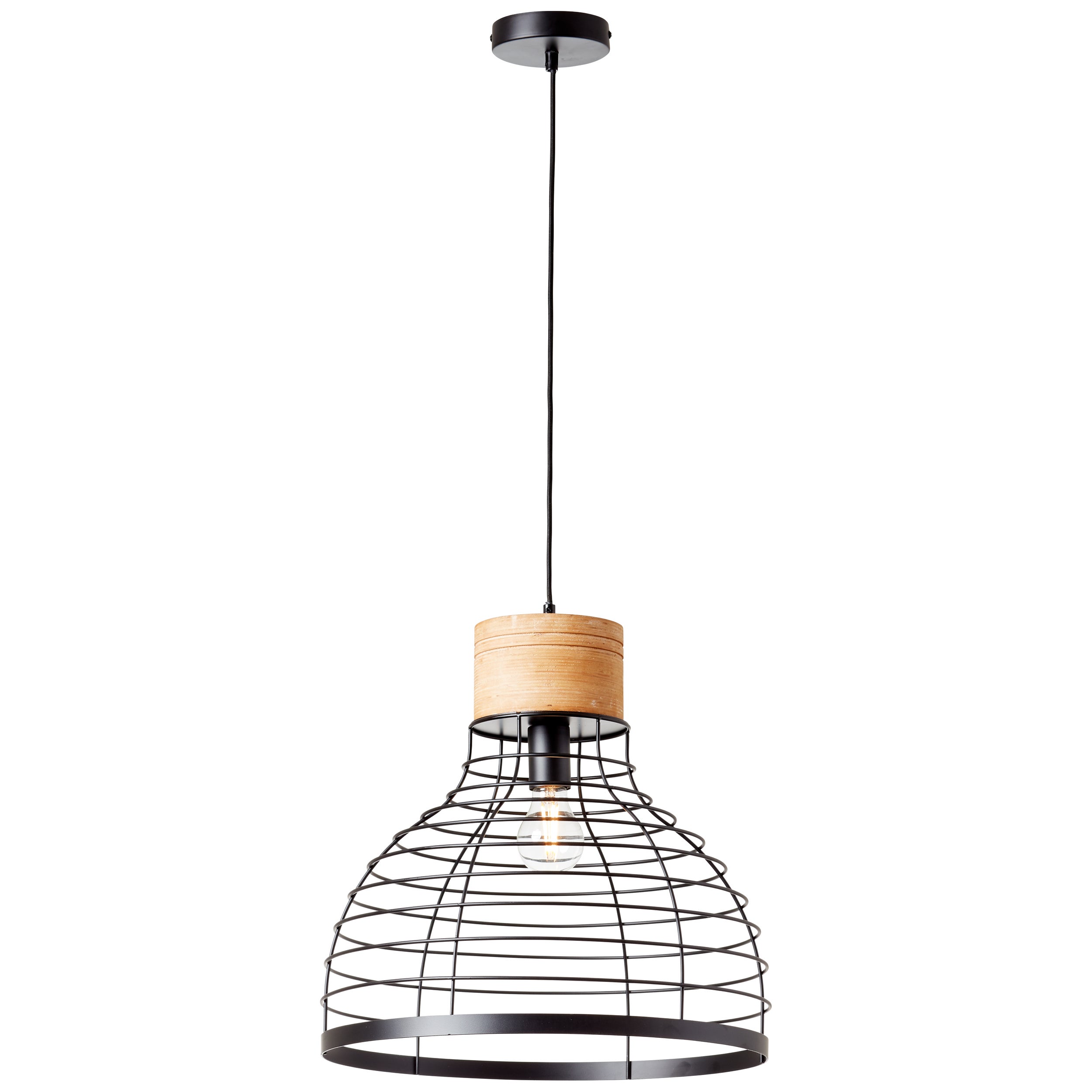 Brilliant Avia lampa wisząca 47cm czarny/drewno, metal/drewno, 1x A60, E27, 52W - 7