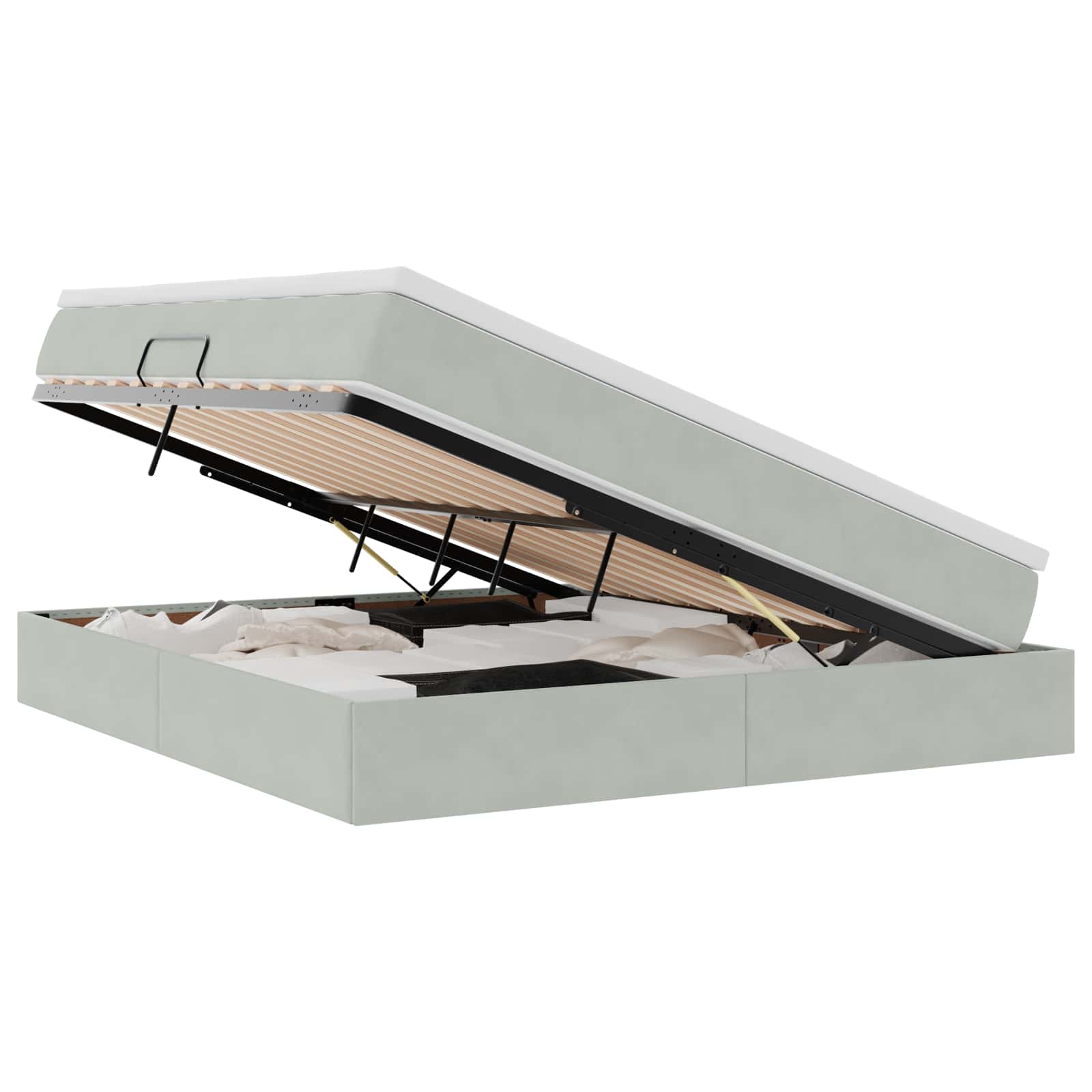 Lit avec rangement et matelas gris clair 180 x 200 cm en velours - 2