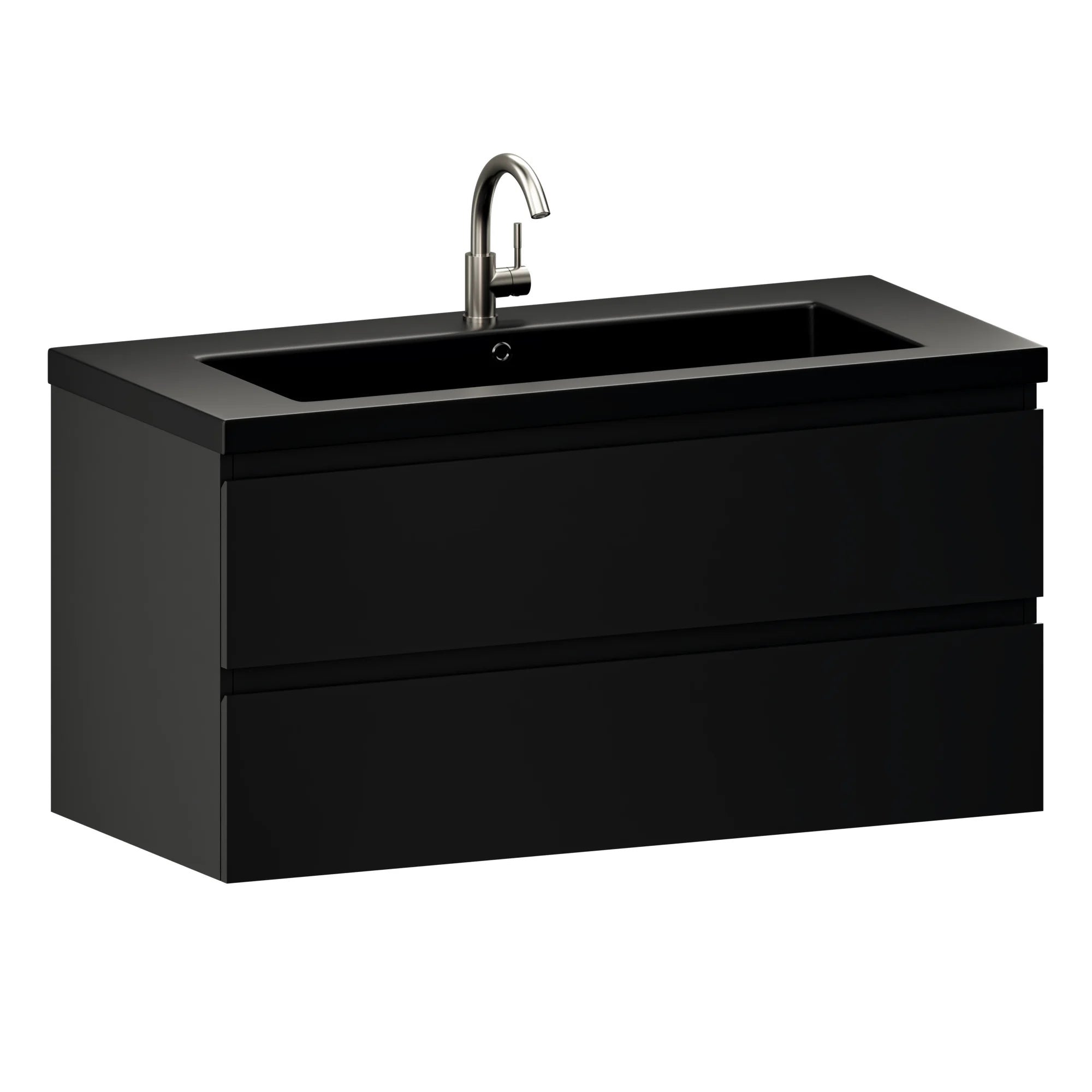 Meuble de salle de bain Sena - 100 cm - Noir mat - Vasque noire - 3