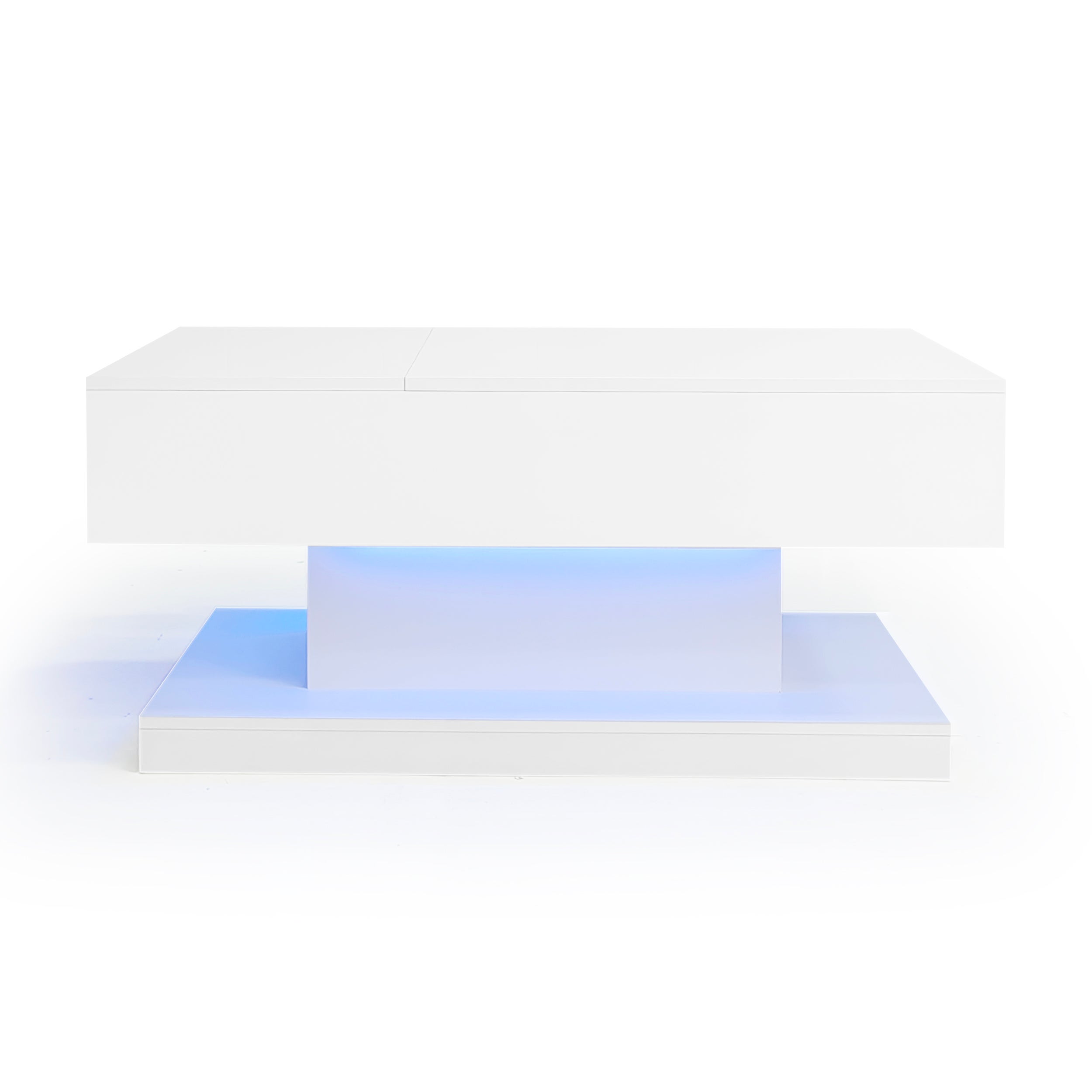 Table basse avec plateau relevable - 100 x 50 x 45 cm - LEDs - Panneaux de particules et métal - Blanc brillant - 9