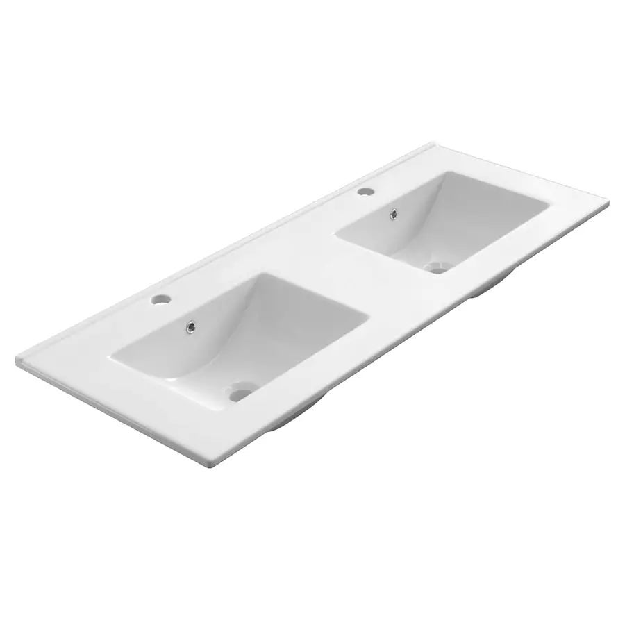 Meuble de salle de bain double vasque - 6 tiroirs - TIRIS 3C et miroir Led STAM - blanc - 120cm - 5